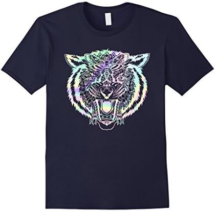 Mens TRIBAL TIGER ETHNIC T SHIRT Death Moth HOLO EFFECT Large Navy