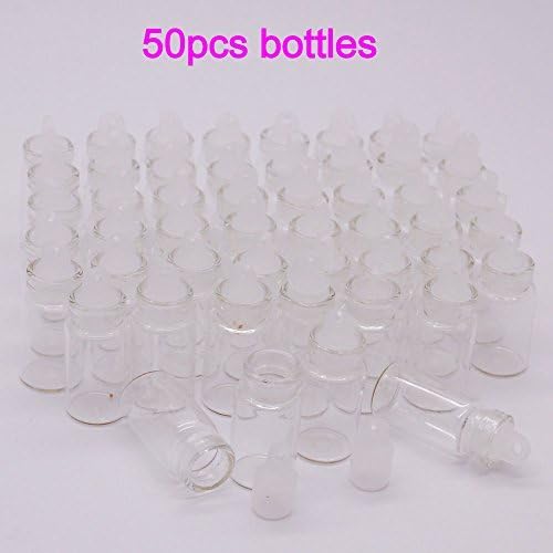 50pcs 1ml Vials Clear Glass Bottles Plastic top Mini Glass Bottle Plastic top Empty Sample Jars for message bottle, samples, scrap-booking, blood vials, wedding favors, wedding decorations, Jewery accessories.