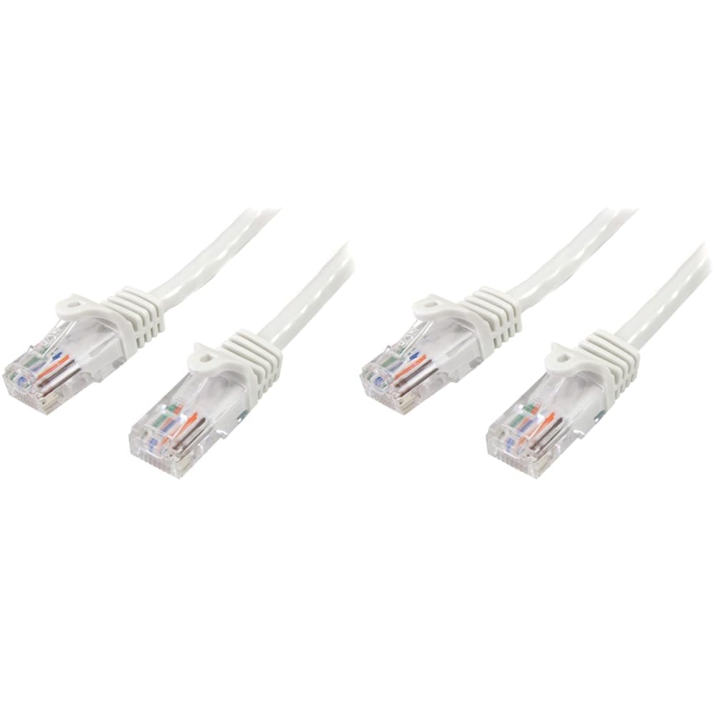 StarTech.com 5m White Cat5e Patch Cable with Snagless RJ45 Connectors - Long Ethernet Cable - 5 m Cat 5e UTP Cable (45PAT5MWH) (Pack of 2)