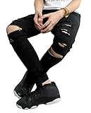 OLRIK Mens Hipster Hip hop Slim Fit Zipper Ripped Black Skinny Casual Pants