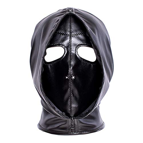 Adult Sex Toy SM Leather Bondage Mask,Flirting Black Full Face Breathable Eyes Hood Restraint Head Hood,BDSM/LGBT