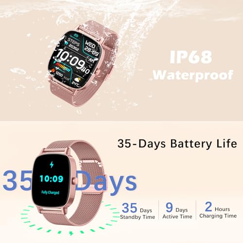 coioc Women's Smart Watch with Phone Function, 1.85 Inch HD Fitness Watch, Over 120 Sports Modes, Heart Rate Monitor and Pedometer, IP68 Waterproof (Pink)