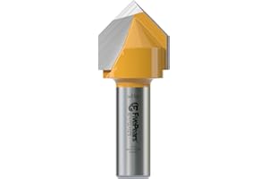 FivePears V Groove Router Bit 90 Degree 1/2 inch Shank, 1 inch Cutting Diameters, Carbide CNC Engraving V Router Bit for Signmaking, Lettering, Woodworking Door Carving