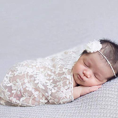 MATISSA Newborn Baby Girl/Boy Lace Tassels Wrap Swaddle Layer Baby Photography Prop (White)