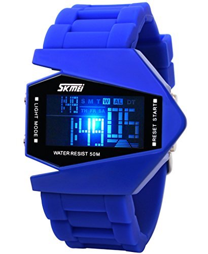 Auspicious beginning Teens' unique waterproof LED Military plane design digital sports watch, blue