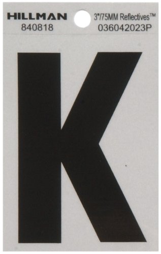 Hillman 840818 3-Inch Letter K Reflective Square-Cut Mylar, Black on Silver