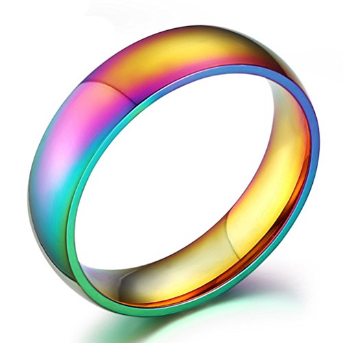 Rainbow Wedding Bands Classic 6MM Titanium Stainless Steel Colorful Gay Lala Promise Band Rings High Polished Finish Comfort Fit Size 8