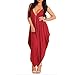 QIYUN.Z Red Spaghetti Strap Deep V Backless Sleeveless Casual Loose Rompers Jumpsuit
