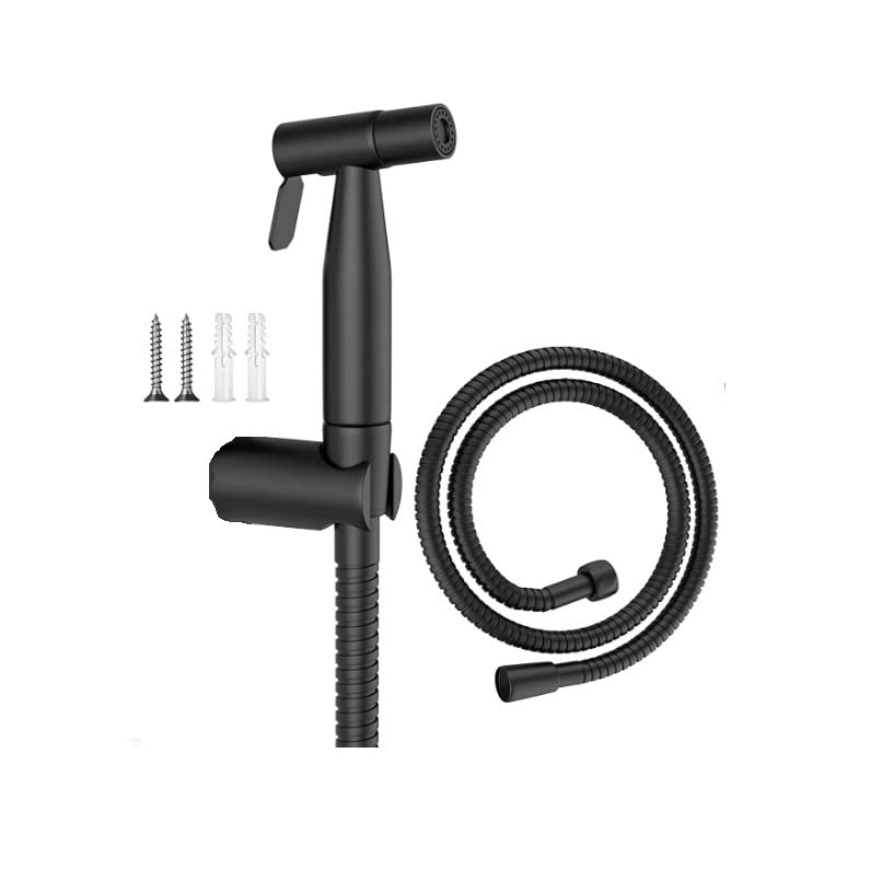 Bargain Black Set Brushed Bidet Sprayer for Toilet Holder Hose 1.2 m Stainless Steel Sprayer Kit Baby Sprayer Muslim Shattaf (Black Metal (Sprayer/Hose/Holder))