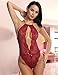 Avidlove Women Lingerie Bodysuit Lace Teddy One Piece Babydoll Sleepwear Wine Red Small