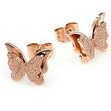 Dolland Frosted Rose Gold Butterfly Stud Earrings for Women Girl