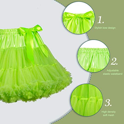 Women's Elastic Waist Chiffon Petticoat Puffy Tutu Tulle Skirt Princess Ballet Dance Pettiskirts Underskirt (Fluorescent Green) - Thumbnail 6
