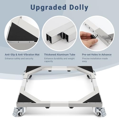 W B D WEIBIDA Stainless Steel for Heavy Duty Washing Machine Base Adjustable Tumble Dryer 54-72 cm, Capacity 300 kg Washing Machine Rustproof with 4 Lockable Wheels, Universal Washing Machine Holder