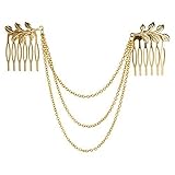 Womens Chic Leaf Hair Chain Headband Hair Comb Slides