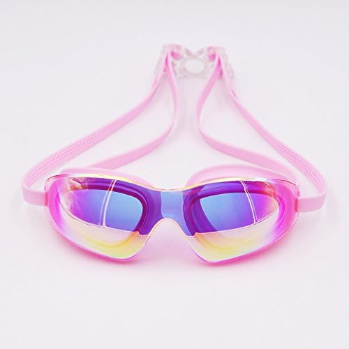 New Design Wide Screen Swimming Goggles Colorful Dazzle One Piece Lens Anti-Fog No Leaking UV Protection Mirrored Swimming Goggles Kit with FREE Swimming Cap Earplugs Protection Storage Case (Pink)