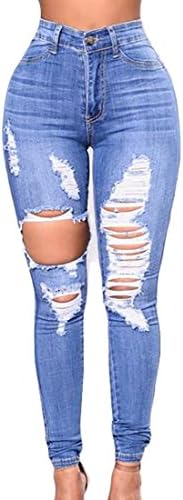 ARRIVE GUIDE Women's Sexy High Waist Distressed Butt Lifting Stretch Jeans Blue Medium