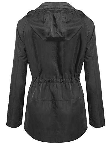 Elever Women's Detachable Hooded Drawstring Anorak Military Utility Jacket Grey L - Thumbnail 3