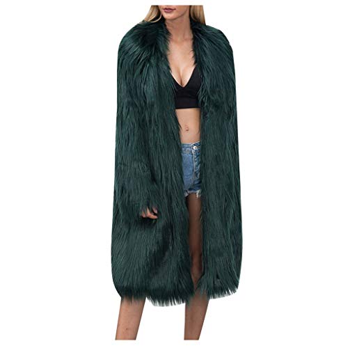 Women's Shaggy Faux Fur Coat Jacket Oversized Solid Color Long Open Front Cardigan Shearling Outerwear - Limsea Green