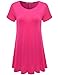 JollieLovin Women's Short Sleeve Loose Fit Flare Hem T Shirt Tunic Top (Rosepink, L)