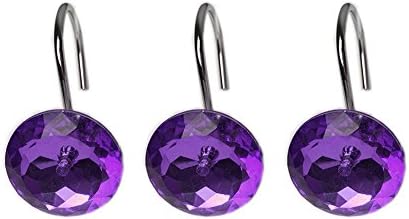 YYC Set of 12 Arylic Crystal Shower Curtain Hooks Bling Rhinestone For Bathroom (Purple)