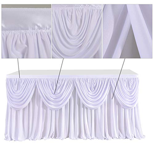 6ft White Pleated Table Skirt for Rectangle or Round Tables Tutu Wave Table Skirt for Wedding Baby Shower Birthday Party Home Table Decoration