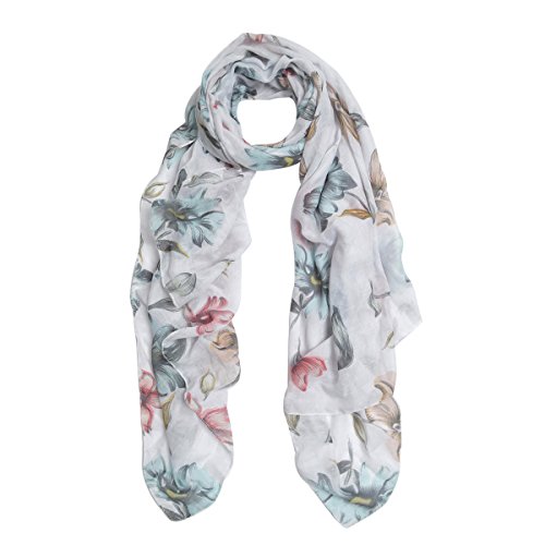 Elegant Viscose Artistic Floral Print Fashion Scarf Wrap, Off White