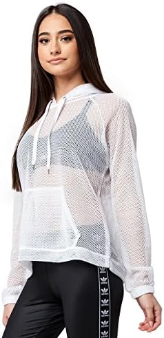 POLLY &amp; ESTHER Power Mesh Womens Hoodie, White, Large