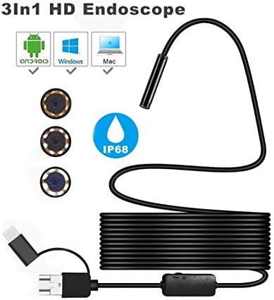 UZZHANG 3 in 1 Type-C USB Endoscope Camera 8.0mm 1080P HD Endoscope with 8 LED 10M Cable Waterproof Inspection Borescope for Android PC (Color : Soft Wire, Size : 2m)
