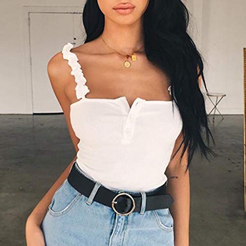 image for iYBUIA Womens Sexy Button Tank Top Vest Off Shoulder Halter Blouse T-S