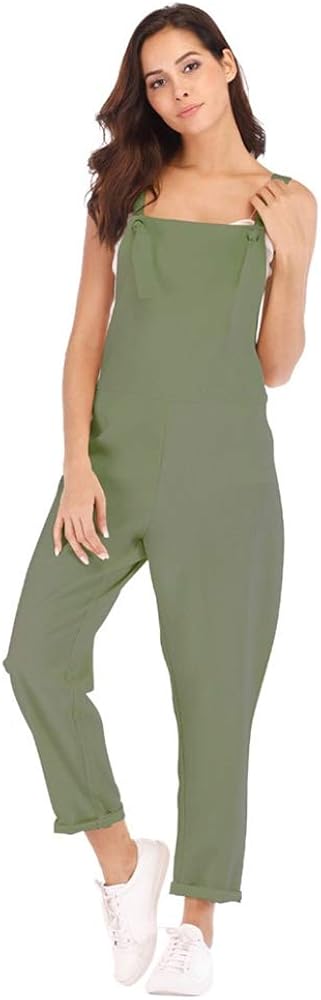 Aniywn Women's Strap Overall Summer Rompers Pants Casual Solid Sleeveless Long Playsuit Jumpsuits with Pocket