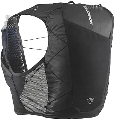 Active Skin 12 Hydration Vest Trail Running Trail Trail Running Trail Hiking BTB Unissex com garrafas de hidratação incluídas, Simple Hydration, Precise Fit, Preto, M