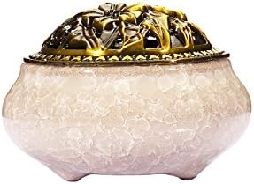 Incense Burner with Brass Incense Stick Holder Ice-Patterned Light gray Handmade Censer by Xujia.