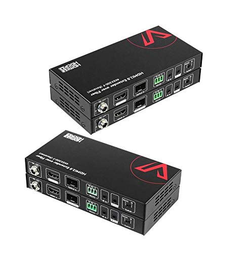 AV Access 300M/984ft 4K@60Hz Fiber over HDMI Extender, Zero EM/RF Interference, HDR10 and 3D over OM3 Multi-Mode Optical, 18Gbps, HDCP 2.2, DIP Switch for 2 Way IR / RS232 Control