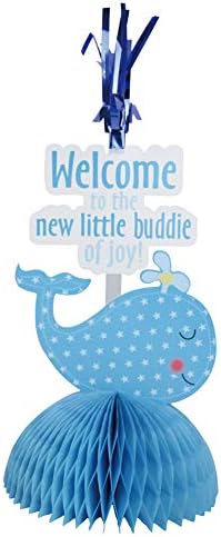 Paperjazz Whale Honeycomb Table Centerpiece Baby Shower, Gender Reveal Party Decorations, Blue