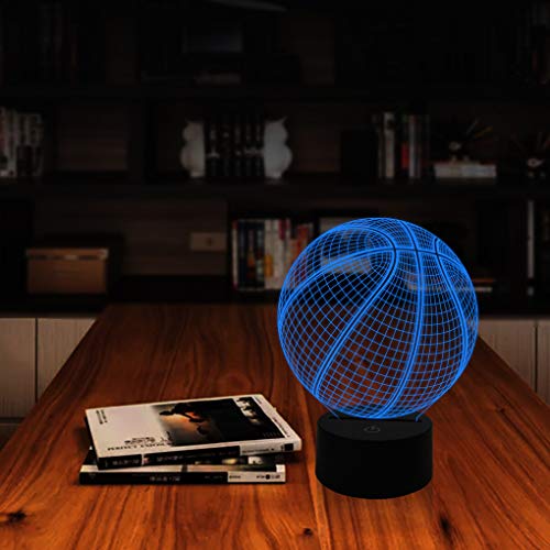 AZIMOM 3D Illusion Night Light, 7 Colors Changing Nightlight for Kids with Smart Touch Optical Illusion Bedside Lamps Bedroom Home Decoration for Kids Boys & Girls Women Birthday Gifts (Basketball)