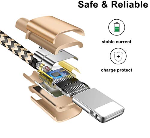 Zeuste Cable iPhone, Cargador iPhone Adaptador USB [3Pack 1.5M] de Nylon Trenzado Compatible con iPhone 11/11Pro/XS/XR/X/8 Plus/8/7/6S/6+/6, iPad y más (Dorado)