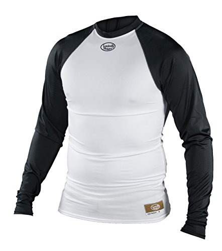Louisville Slugger Adult Slugger Compression Raglan long Sleeve Shirt, White/Black, Large