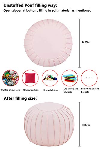 Comfortland Unstuffed Round Pouf Foot Stool for Christmas Medium Storage Ottoman Seat Decorative Bean Bag Floor Chair Foot Rest Pillow for Living Room, Bedroom, Kids Room and Wedding (Pink)