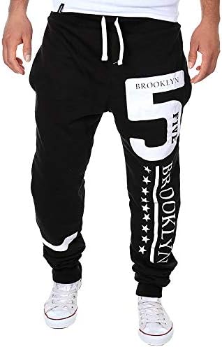 Spbamboo Mens Sweatpants Sport Print Casual Solid Loose Trousers Jogger Pants