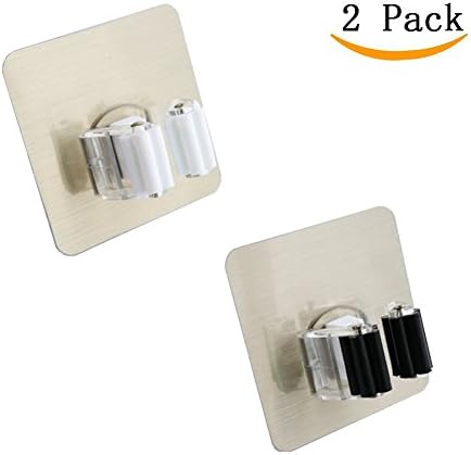 Mop Broom Holder Wall Hook Organizer with 3M Self Adhesive and Silicon Non-slip for Kitchen Bathroom Garden Sports Equipment Garage Storage Systems(2 pcs)