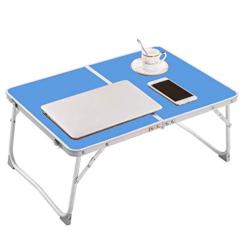 Foldable Laptop Table Lapdesk, RAINBEAN Breakfast Bed Tray, Portable Mini Picnic Desk, Notebook Stand Read Book Holder for Couch Floor, Folding in Half w’ Inner Storage Space, Aluminum Alloy Leg-Blue