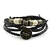 Lucky Handmade Natural Constellation Zodiac Sign Logo Genuine Real Leather Bracelet with Charms, Beads, Button, Adjustable Size, Gift for Him or for Her, Unisex (Aries - Black Leather)