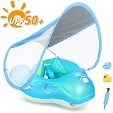 LAYCOL Baby Pool Float with Canopy UPF50+, 5 Point Safety Buckle No Flip Over, Inflatable Toddler Floaties Infant Pool Floats with Double Air Chambers, Baby Beach Essentials/Traval for 3-36M Blue L