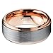 Tungsten Wedding Band Ring 8mm Men Women Comfort Fit 18k Rose Gold Grey Step Bevel Edge Brushed Polished Size 9
