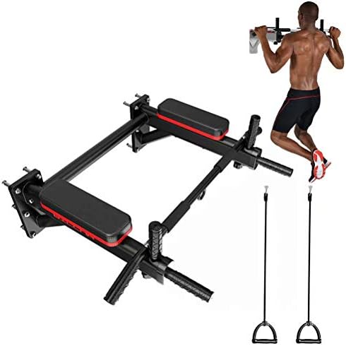 Prettywan Wall Mounted Pull Up Bar 3 in 1 Pullup Doorway Bar | Max. Load: 660 lbs|Exercise Bar Gym Dip Station Home Full Body Trainer A Pair Fitness Rope Chin Ups Dips & Suspension Exercises