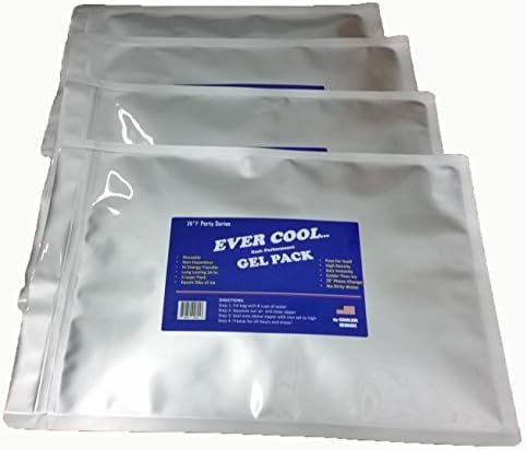 Cooler 4 Pack EverCool by Shock Large Party Packs 10" x 14" Freeze Packs - Reusable Ice Pack Replaces Ice - Easy Fill- You Add Water to Mix & Save - Longest lasting guaranteed