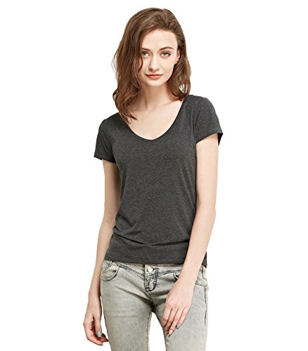 Liang rou women s mini-ribbed stretchy short sleeve v-n…