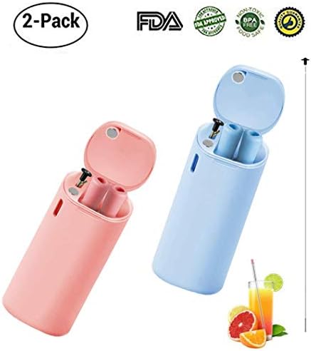 Collapsible Straws, CLEYCYE Folding Drinking Straws Stainless Steel 2pack - Reusable Straws with Case - with BPA Free Silicone Straw Lining Best Gift Home Office Travel Final Straws