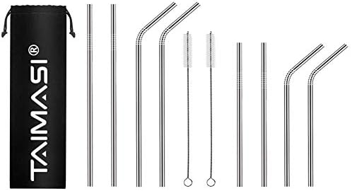 14 Packs Collapsible Reusable Stainless Steel Drinking Straws Set, 6 Foldable Straws with Portable Cases, 8 Dishwasher Safe Long Straws for 30oz 20oz Tumbler Cups, Includes Cleaning Brushes & Pouch