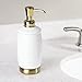 mDesign Round Ceramic Refillable Liquid Soap Dispenser Pump Bottle for Bathroom Vanity Countertop, Kitchen Sink - Holds Hand Soap, Dish Soap, Hand Sanitizer, Essential Oils - White/Soft Brass
